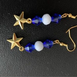 Gold Star and Blue Crystal Earrings